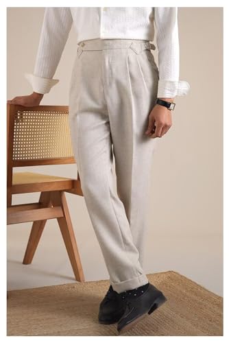 Men's Linen Pants Business Casual Pleated Dress Pants Beach Summer Lightweight Linen Trousers3