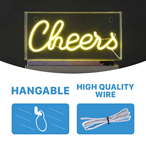 Image of JONATHAN Y 11.8 inchW x 5.9 inchH Yellow inchCheers inch LED Neon Light, USB Operated, Yellow, 147 Lumens, Acrylic Box Non-Dimmable Sign for Bar, Kitchen, Living Room, Bedroom, Dorm NEN1000A
