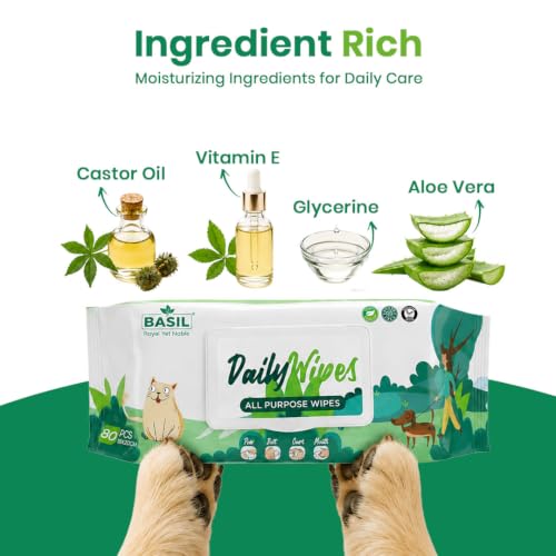 Image of Daily Pet Wipes | Wet Wipes for Dogs, Cats, Puppies & All Pets | Enriched with Castor Oil, Vitamin E | Non-Toxic & Gentle Grooming & Deodorising Wipes | 80 Wipes X Pack of 4