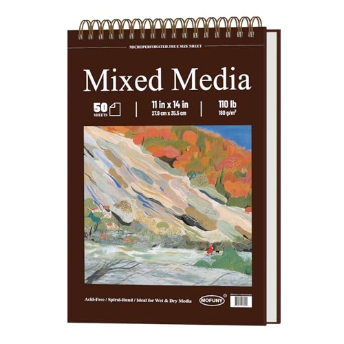 Mofuny Mixed Media Sketchbook 11x14, 50 Sheets - 110lb/180gsm Thick Paper for Painting | Mixed Media Pad & Water Color Sketch Books for Adults, Teens & Painting Supplies for Artists.