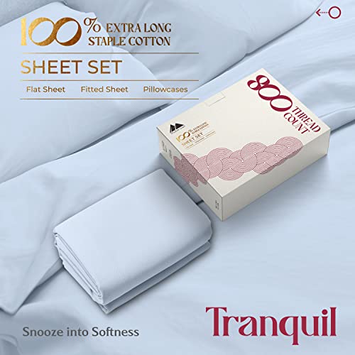 Mayfair Linen 800-Thread-Count 100% Cotton Sheets - Egyptian Quality Long Staple Cotton, Sateen Weave Light Blue Queen Sheets For Queen Size Bed, Fits Mattress Upto 16'' Deep Pocket #TOP2
