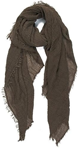 Chic Ladies Cotton Blend Crinkle Distressed Effect Scarf with Fringed Edges