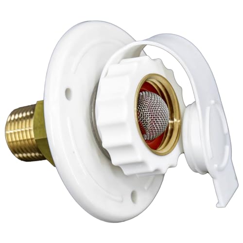 RV Water Inlet Connection City Water Fill Inlet Flange Brass with Check Valve RV Water Hose Connector City Water Fill Flange City Water Hookup for Camper (White) (White)