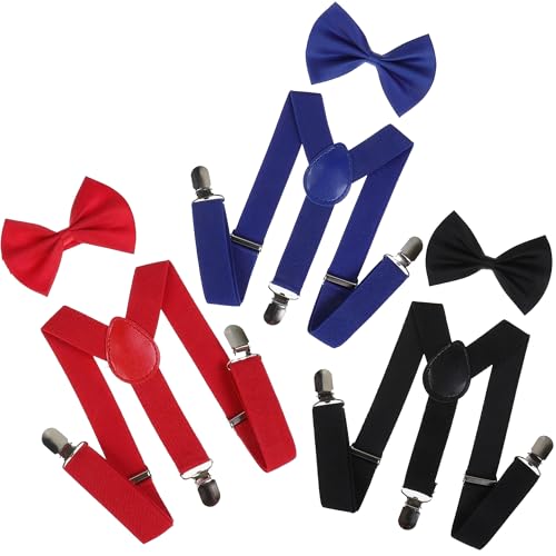 IZUS Child-Kids Suspenders Bow-Tie Sets Y-Shaped Elastic Adjustable Suspender-Set Girls-Boys for Wedding/Mime/Halloween/Party