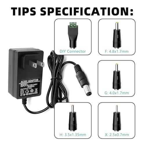 Image of 12V 3A 2A AC Adapter Charger with 8 Tips, ac /dc Adapter 100-240v, 50 /60hz 12 Volts 3000mA DC in 12V Power Supply Cord for Sceptre Monitor Series, Seagate WD, LED Strip Light, CCTV Camera,Router Cable