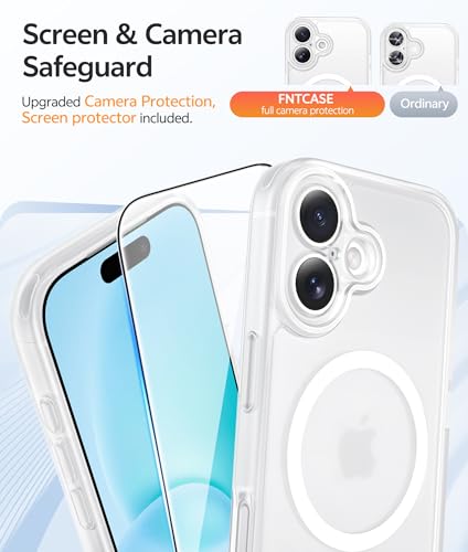 Image of FNTCASE for iPhone 16 Case: [Compatible with Magsafe] Translucent Matte Cases with [Full Camera Protection] [Screen Protector] Military Grade Shockproof Protective Phone Cover - White