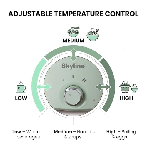 Image of Skyline Multi-Purpose Electric Kettle with Steamer and Egg Boiler, 1.5L, 600W, Temperature Control, VTL-9091 (Green)