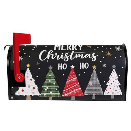 Image of Christmas Tree Black Magnetic Mailbox Covers Winter Snowflake Xmas Santa Claus Mailbox Cover Over Size Full Magnet Garden Yard Porch Mail Boxes Cover Holiday Decorations 25 inch L x 21 inch W