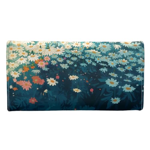 Image of AFPANQZ Womens Wallets Leather Trifold Multi Card Holder Slots Wallet, Cute Black Cat Daisy Print Elegant Clutch Phone Holder Zip Inner Pocket Multi-Cards Slots Large Travel Wallet