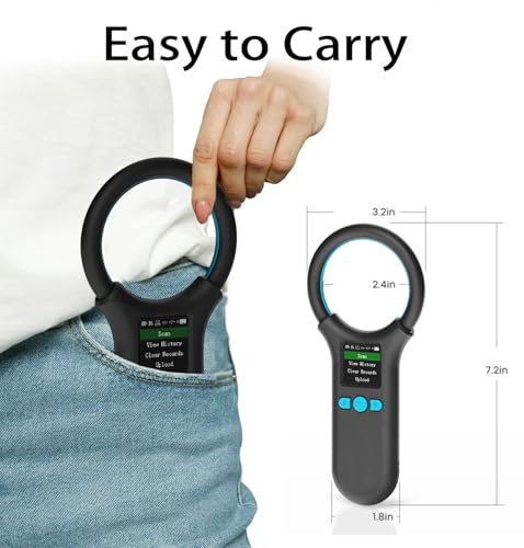 Image of Pet Microchip Scanner, Animal Universal Microchip Tag Reader Scanner with 1.44 inch TFT Screen, 500 Pieces Data Storage, 800mAh Rechargeable Battery, 3-in-1 Connections