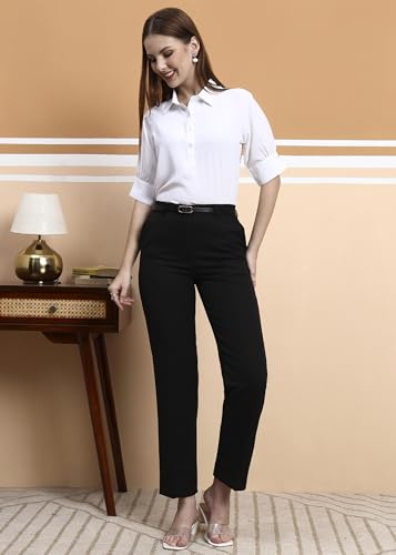 Image of FRAULEIN Women Formal Trousers | Slim Fit Office Pants | Ankle Length Work Pants | Business Casual Corporate Wear
