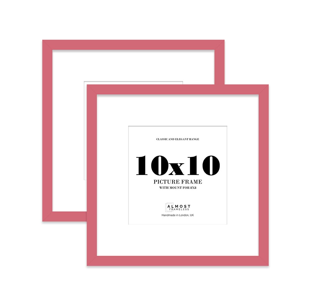 10x10 Pink Picture Frame with Mount for 8x8 Photos, Prints - Modern Square Wall Frame, Set of 2