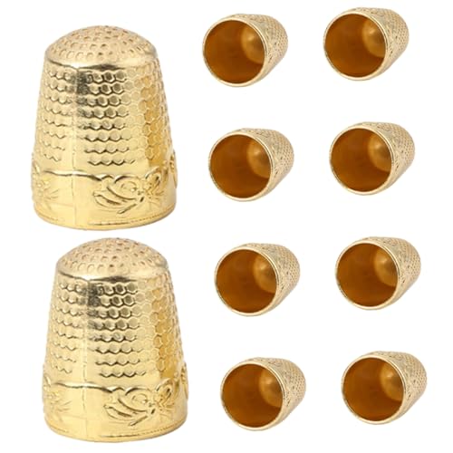HOMSFOU Sewing Fingerthing Pusher 10pcs Metal Thimble Finger Caps for Hand Sewing Protection Embroidery Tools