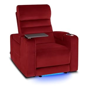 MCombo Power Recliner Chair for Living Room with Adjustable Headrest Home Theater Seating with Swivel Tray Table USB Type C Port LED Light Armrest Storage HTS555 Fabric Red