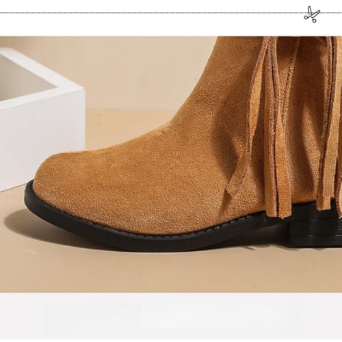 Girls Low Heel Side Zipper Ankle Boots Tassel Bowknot Rivet Chelsea Booties3