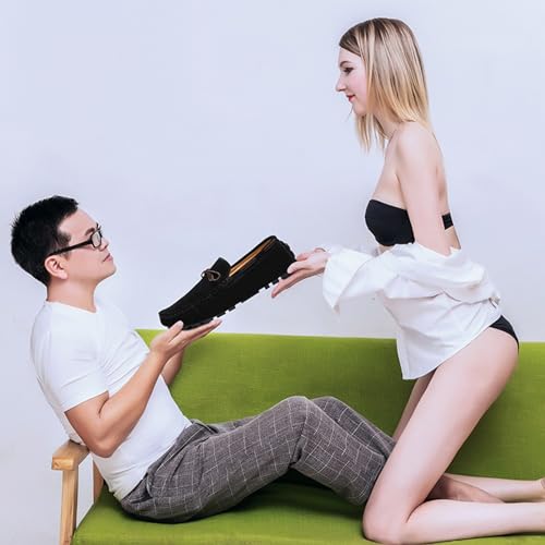 Men's Suede Handmade Moccasin Loafers Retro Round Toe Bow Slip On Comfortable Driving Shoes Fashionable Solid Color Non-Slip Walking Shoes2