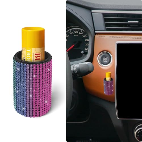 Image of Upright Car Chapstick Holder, Bling Insulating Lip Balm Holder,Rhinestone Car Accessories for Women Interior ,Suitable for Most Vehicles. (Rainbow)