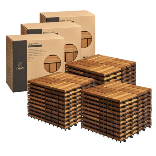 THYOI Premium Deck Tiles, 30 Pcs Patio Flooring - Golden Teak - Round Joint THYOI Premium Deck Tiles, 30 Pcs Patio Flooring - Golden Teak - Round Joint - Image 1