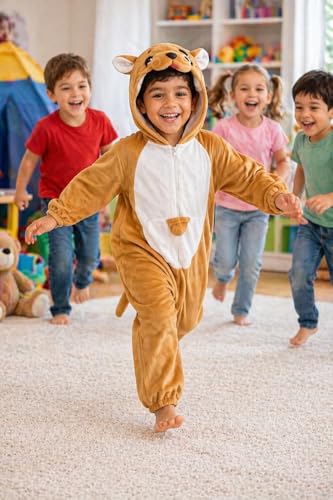 Image of Raj Costume Animal Fancy Dress Costume for Boys & Girls | Hooded Full Body Wildlife Zoo Animal Jumpsuit | Soft Costume for School Function, Fancy Dress, Halloween, Birthday, Cosplay & Role Play