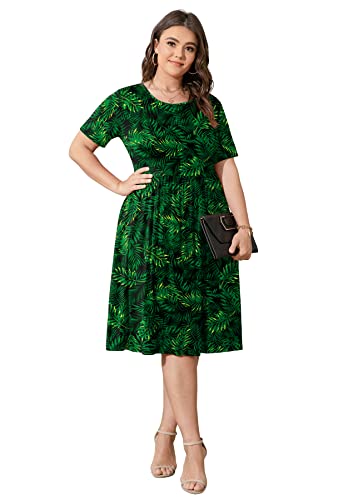 Image of POSESHE Womens Plus Size Summer Dress 2026 Casual Short Sleeve Empire Waist Loose Fit Swing T-Shirt Dress with Pockets