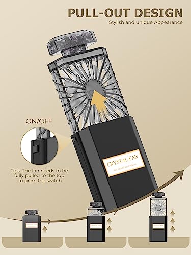 Lady Handheld Fan, Rechargeable Small Personal Fan with 3 Speeds Setting, Powerful Quiet Pull-out Portable Fan, Mini Cooling Desk Electric Fan Safe for Girls Woman Office School Working Home - Black