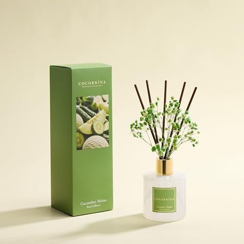Image of COCORRINA Reed Diffuser - Cucumber Melon 6.7 fl oz Reed Diffuser with Sticks, Home Bedrrom Bathroom Shelf Decor