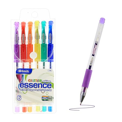 BAZIC Glitter Color Gel Pen w/Cushion Grip, 6/pack, Assorted Color