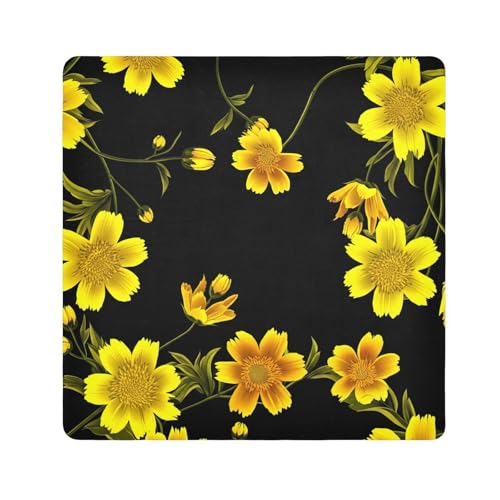 ODAWA Magic Cloth Wrap 17.7 In, Yellow Flowers Black Travel Makeup Bag Organizer, Washable Lens Pouch for Camera, Laptops, Cosmetic