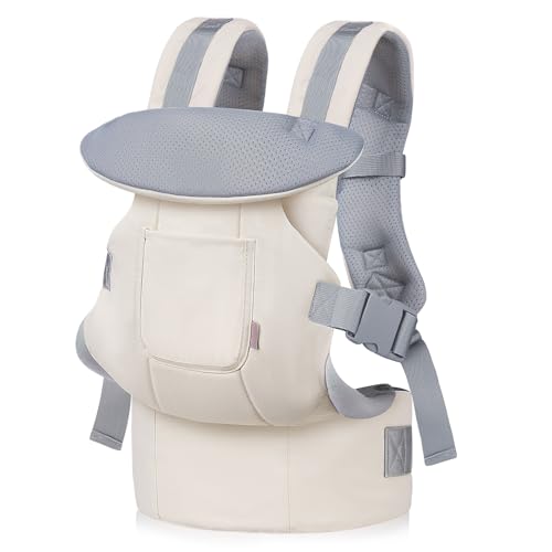 GAGAKU Mochila Portabebés, Ergonómica Porta Bebes de 0 a 36 meses, 4 in 1 con Porteo Bebe, Portabebé posibilidad de llevar al niño mirando hacia adelante y hacia atrás-Crema