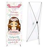 Cartel Comunión niña sin Boca con Soporte 60 x 160 cm. Decoración comunión, Banner de Bienvenida