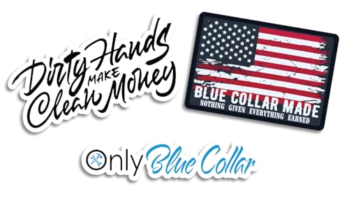 Sticky Expressions | Only Blue Collar, Dirty Hands Clean Money Sticker & American Flag Hard Hat Stickers for Men (3 Pcs) – Durable, Waterproof Hard Hat Stickers for Men.