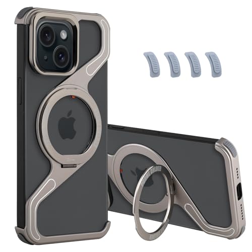 aidvaia Titanium Metal Minimalist Phone Case Compatible with iPhone 15 Magnetic Kickstand Metal...