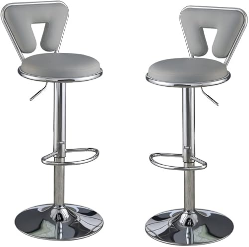 Miniatura 2 de Juego de 2 taburetes de bar giratorios modernos tapizados de piel sintética con respaldo y reposapiés únicos, sillas de bar elevadoras de gas
