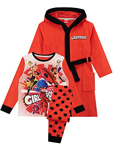 Miraculous Conjunto Pijamas y Chicas Bata para Niñas Prodigiosa Rojo 6-7 Años