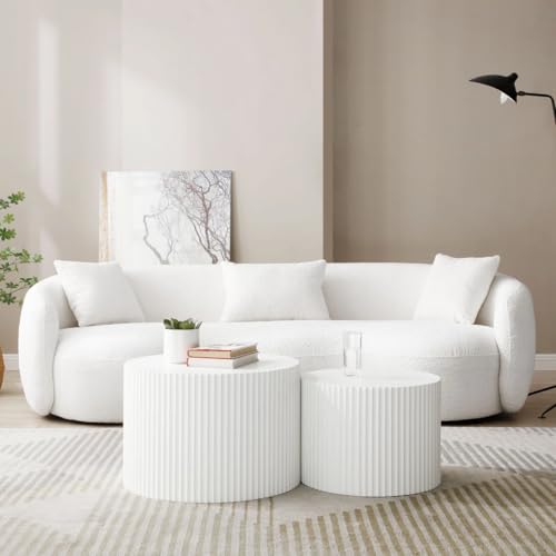 Image of LEGACY OF COMFORT Yazgur 85'' Mid-Century Modern Curved Living Room Sofa, 3-Seat Fabric Couch for Living Room, Office, Apartment (White)