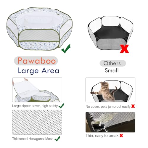 Image of Pawaboo Small Animal Playpen with Zippered Cover, Blue + White Flower