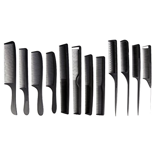 12pcs Peine de peluquería, Peines antiestáticos para el cuidado del cabello, Juego de peines profesionales para estilistas de cabello para todos los tipos y cuidado del cabello, Juego de peines para barberología, Negro