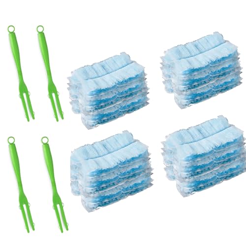 Image of 80 PCS Disposable Dusters Refills with 4 Short Handle,for Home Office Blinds Ceiling Fans Furniture Multi-Surface Dusting (Blue,80 Duster Refills+4 Short Handle)