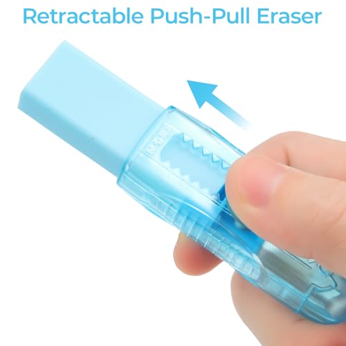 Image of M&G 6 Pack Sliding Retractable Rubber Erasers, Push-Pull Large Pencil Erasers with Transparent Plastic Sleeve, Soft Rubber Erasers for Office, Drafting, and Everyday Use