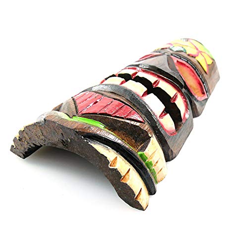 Coco Papaya Maschera Tiki 30 cm in legno motivo floreale. Decorazione Tahiti
