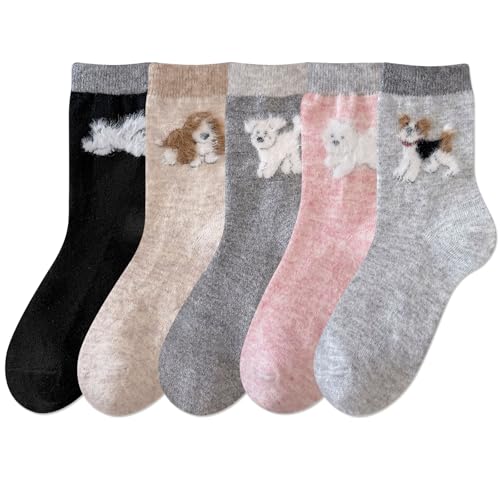 Image of IIG Cute Warm Wool Socks for Women Super Cozy Thick Crew Winter Socks Gifts, 5 Pairs