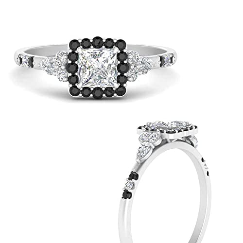 Image of Choose Your Color 925 Sterling Silver Princess Shape Petite Engagement Rings Halo Edwardian Engagement Ring Everyday Wedding Jewelry Handmade Gifts for Wife : US Size 4 to 12