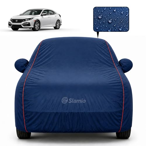 Image of Premium 100% Waterproof Car Cover for Honda's Civic 2008-2017 Models All-Weather, UV & Dust Protection | Heavy-Duty 3-Layer Fabric | Custom Fit with Mirror & Antenna Pockets | Navy Blue