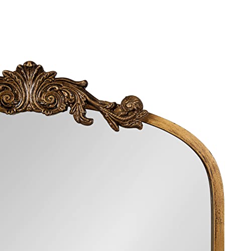 Image of Kate and Laurel Arendahl Glam Arched Vintage Full Length Mirror; 18 x 58; Gold; Traditional Baroque Full Body Wall Mirror with Ornate Garland Inspired Crown
