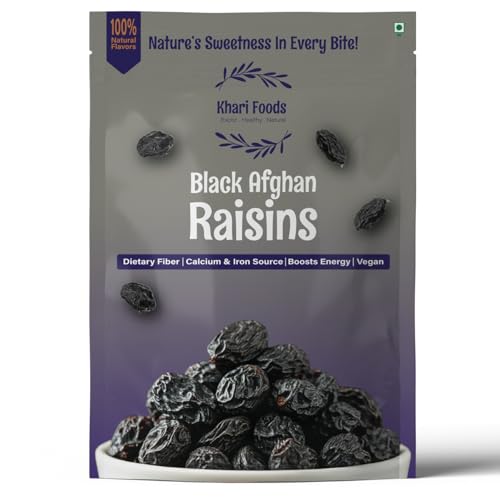 Khari Foods Black Afghan Raisins, Seedless Kishmish Dry Fruits, Naturally Sweet, Soft & Juicy, Energy Booster, No Added Sugar (200g)
