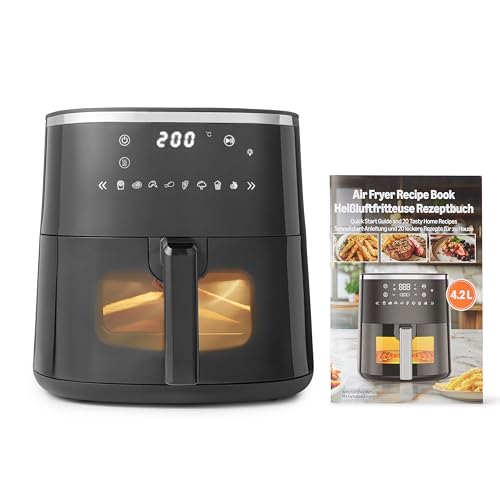 Amazon Basics 4.2L Air Fryer with Easy View Window 8 Preset Menus 1500W Black