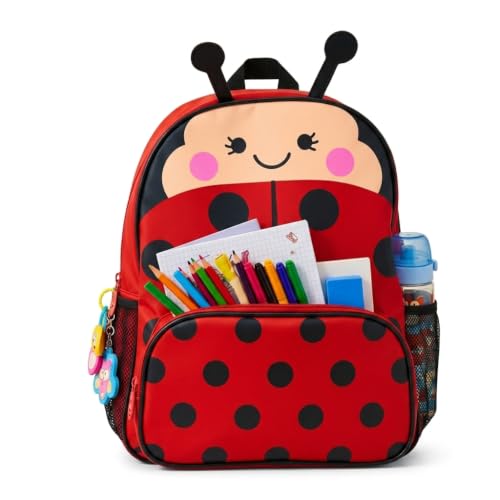 Mochila Infantil Joaninha em Poliéster Resistente, Leve, Bolso Frontal, Alças Ajustáveis para Escola e Creche