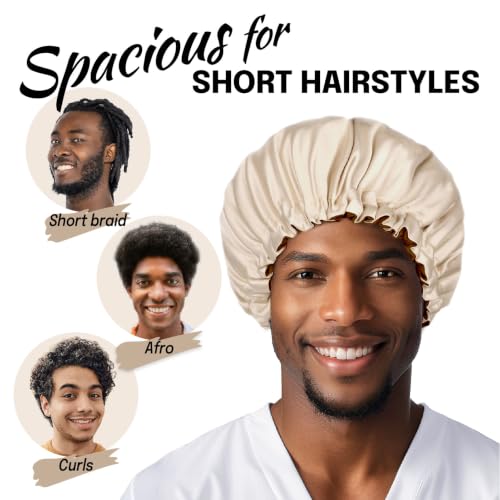 Image of Fittia Men's Satin Bonnet for Short Hair with Adjustable Strap - Sleeping Cap for Fade, Afro & Natural Hair Care, Wave Cap