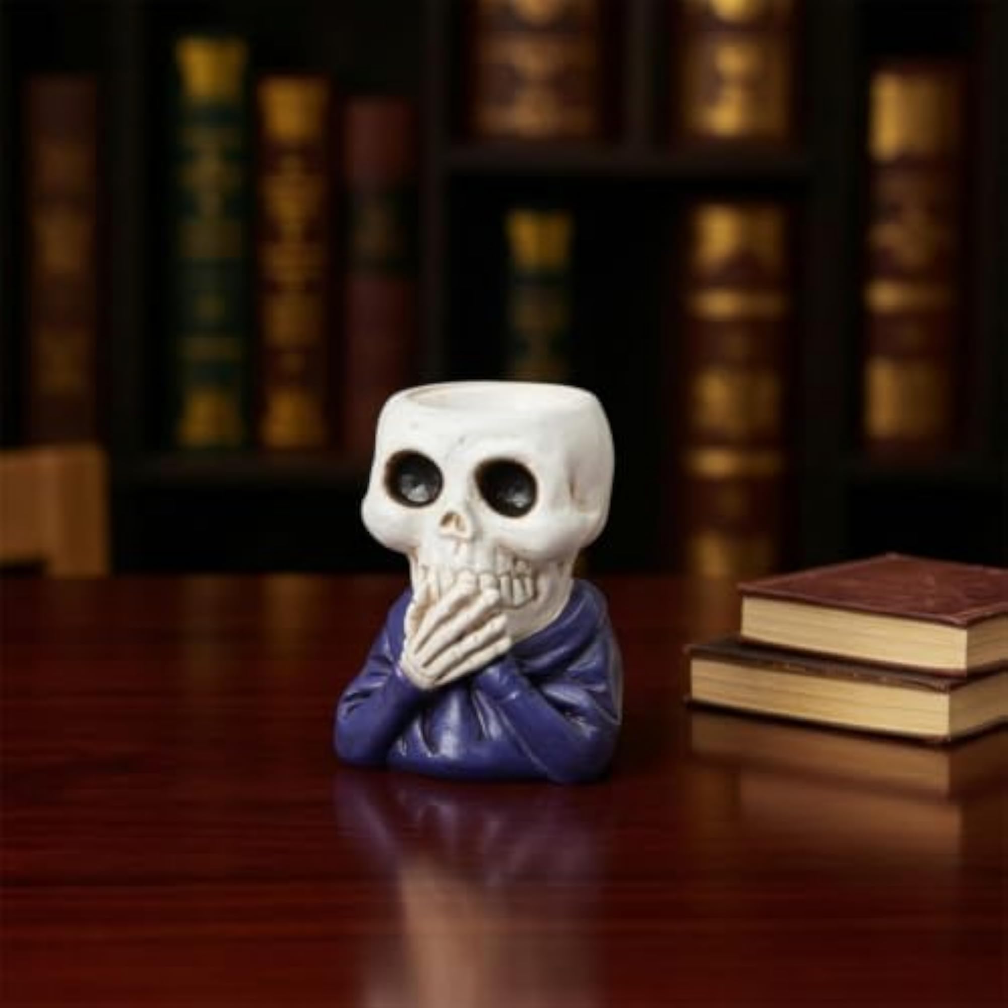 Festive Skull Candle Holder, Gothic Resin Figurine