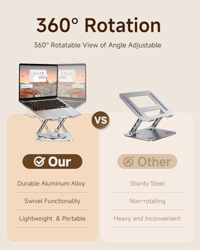 Image of MCHOSE Laptop Stand for Desk, Ergonomic Laptop Riser with 360 Rotating Base, Foldable Notebook Computer Holder Stand Compatible with MacBook Air Pro, Dell XPS, More 10-15 inch Laptops, Silver